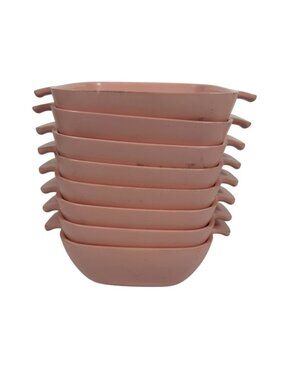 8 Brookpark Modern Design Pink Melamine Bowls Handles Square 6.25" Mid-Century
